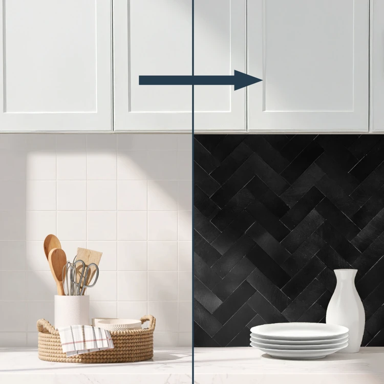 Lot de 4 crédences adhésives murales 3D effet chevron
