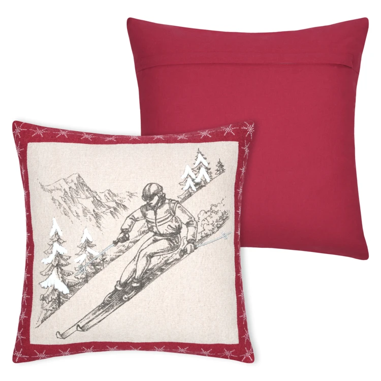 Coussin décoratif montagne ski en coton