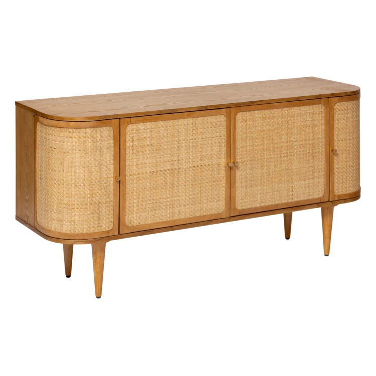 Buffet 4 portes en bois avec cannage