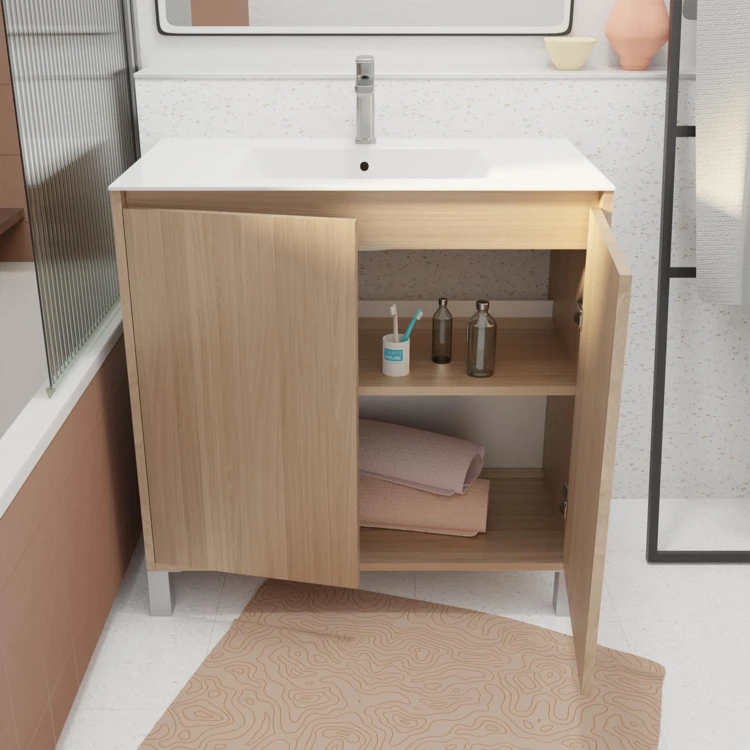 Meuble de salle de bains sur pieds avec 2 portes et vasque