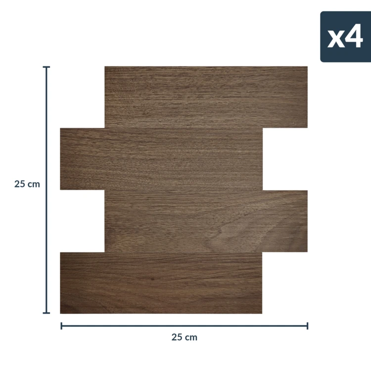 Set van 4 zelfklevende 3D-wandpanelen met houteffect