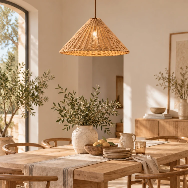 Lustre rotin tressé parasol