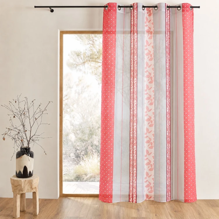 Tenda in organza jacquard a righe verticali con motivi
