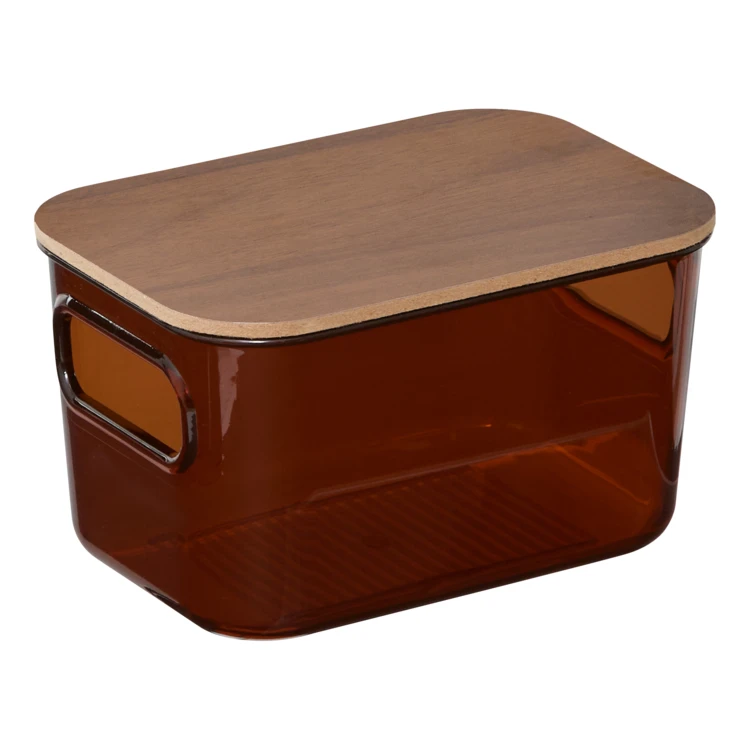 Contenitore con coperchio in PET e legno