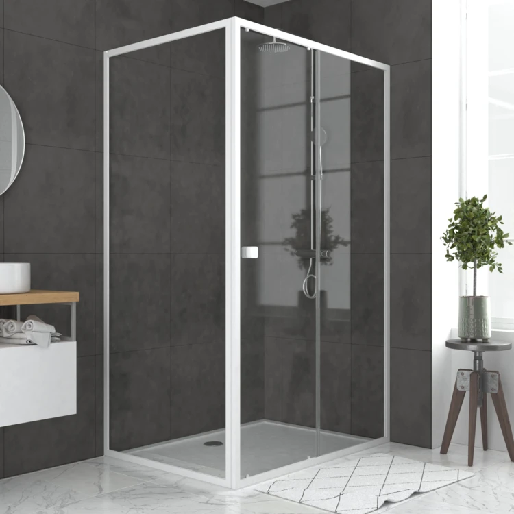 Porte de douche coulissante en verre trempé avec paroi de retour