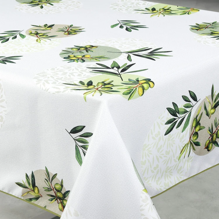 Mantel rectangular antimanchas con estampado de ramas de olivo