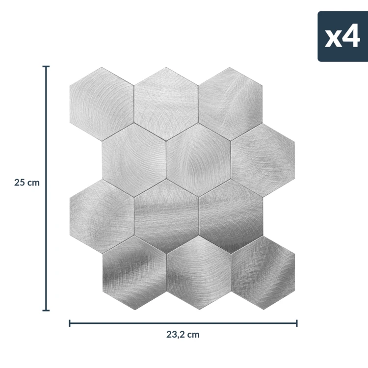 Lot de 4 crédences adhésives murales 3D effet carrelage hexagonal