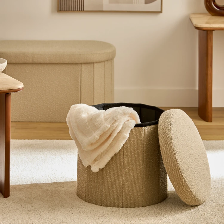 Pouf coffre pliable en bouclette