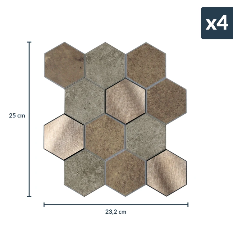 Lot de 4 crédences adhésives murales 3D effet carrelage hexagonal