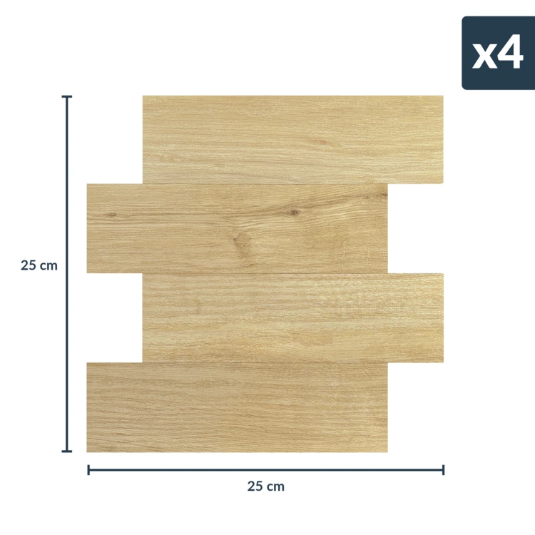 Set van 4 zelfklevende 3D-wandpanelen met houteffect