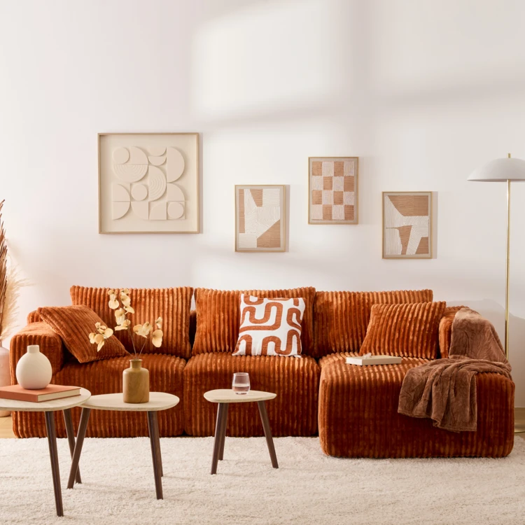 3-Sitzer-Ecksofa aus geripptem Stoff