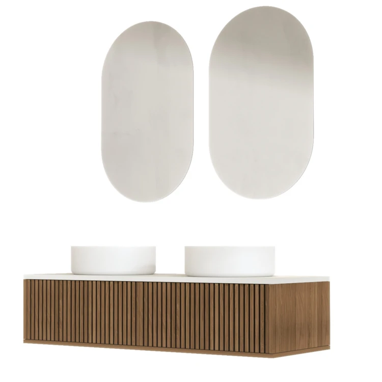 Mobile bagno sospeso con frontale dentellato, lavabo/i rotondo/i e specchio/i ovale/i