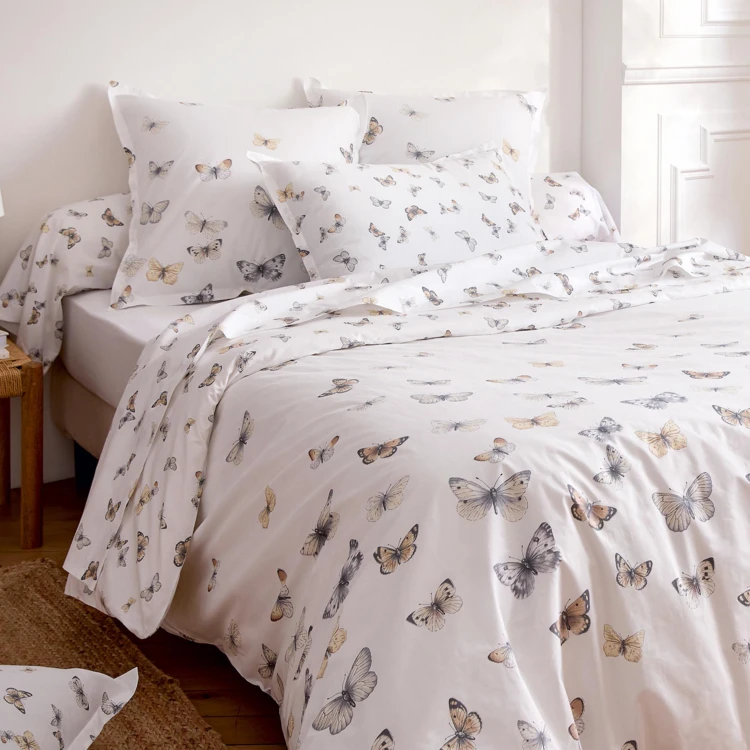 Taie de traversin percale de coton 80 fils motif papillons