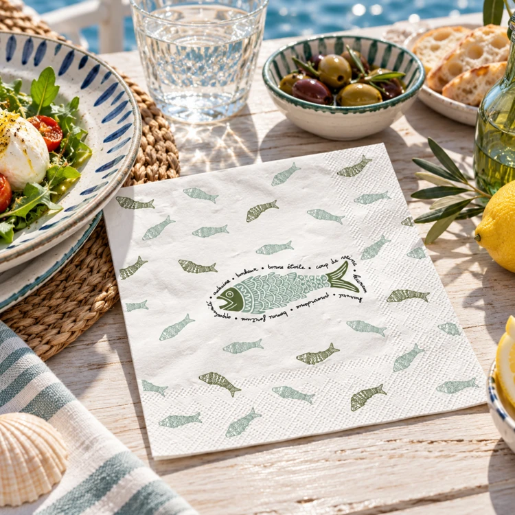 Lot de 20 serviettes en papier motif poisson