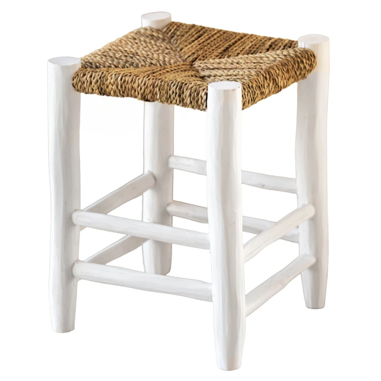 Taburete marroquí de madera blanca