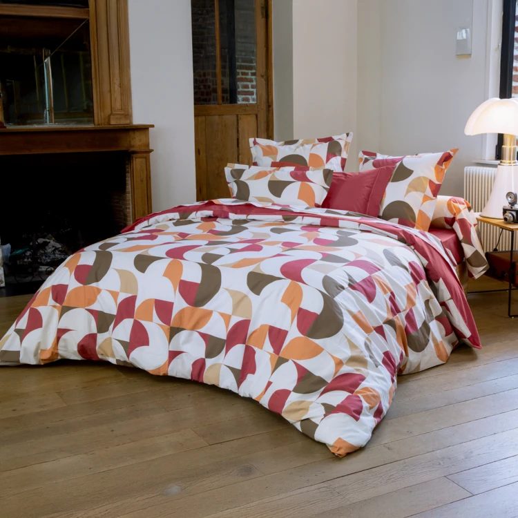Parure de lit 2 pièces percale de coton géométrique housse + taie