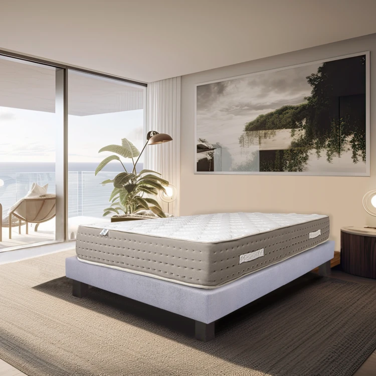 Ensemble matelas ferme avec ressorts ensachés 26 cm et sommier tapissier  gris