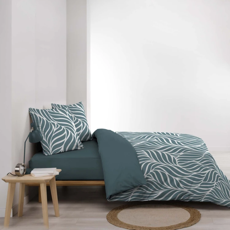 Parure de lit 3 pièces en coton feuille design housse + taies