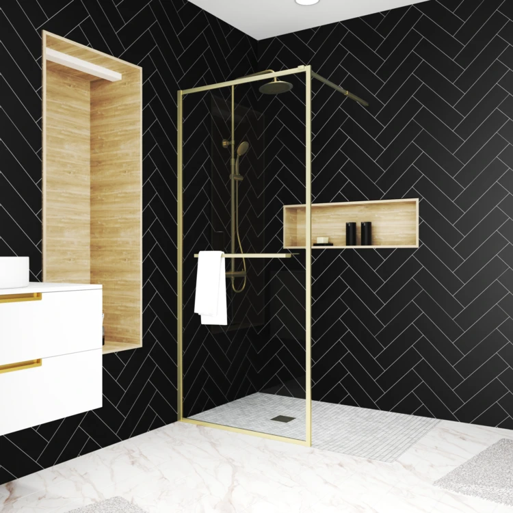 Paroi de douche à l’italienne avec étagère et porte-serviette