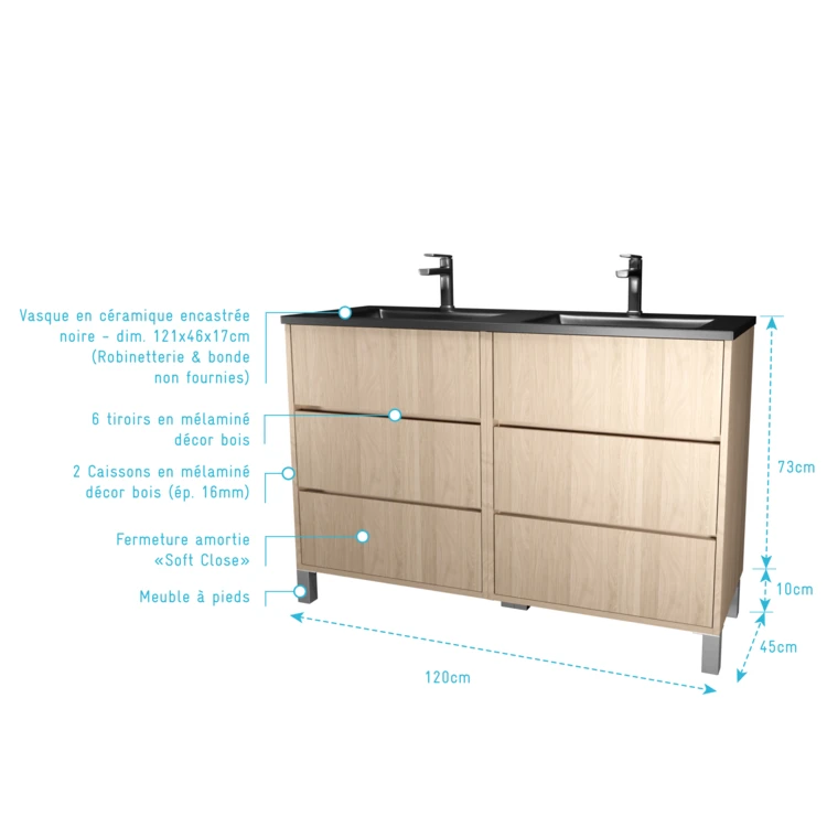 Mobile bagno doppio lavabo con 6 cassetti