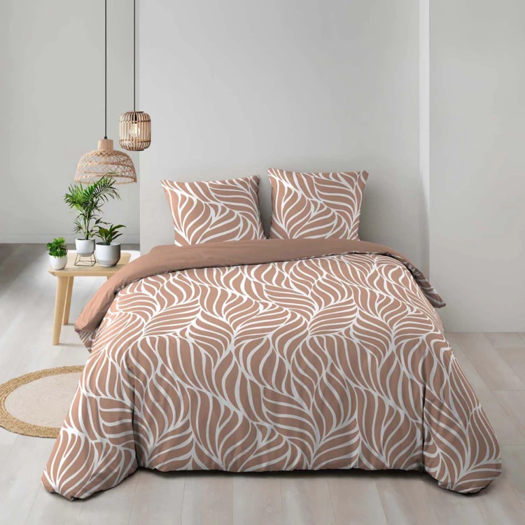 Parure de lit 3 pièces en coton feuille design housse + taies