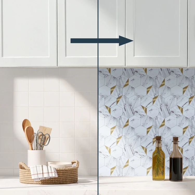Lot de 4 crédences adhésives murales 3D effet carrelage hexagonal