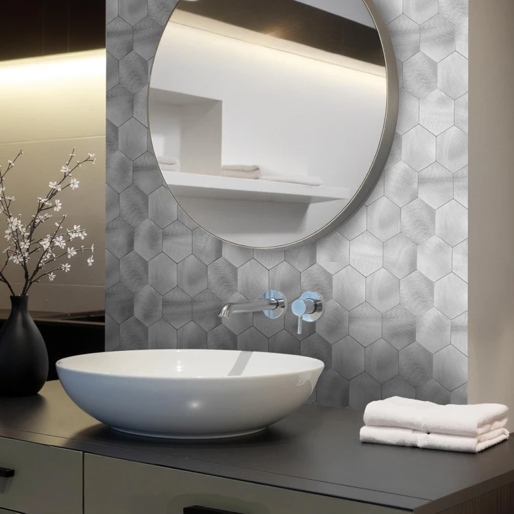 Lot de 4 crédences adhésives murales 3D effet carrelage hexagonal