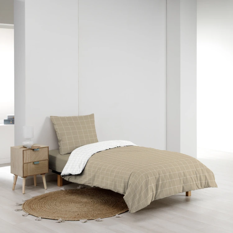 Juego de cama de 2 piezas reversible de algodón con estampado de cuadros + funda de almohada