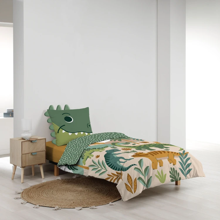 Conjunto de cama infantil de 2 peças, 100 % algodão, com estampado de dinossauros: colcha + fronha