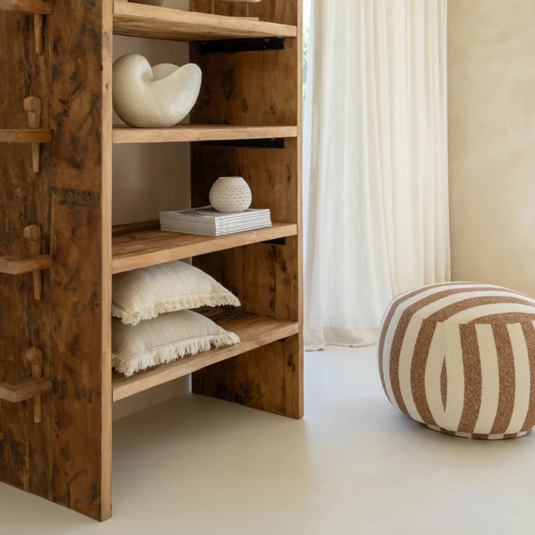 Pouf rond en tissu rayé