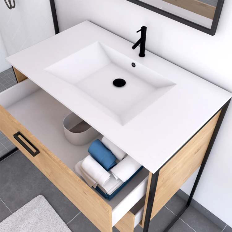 Pacchetto bagno con specchio e lavabo in ceramica