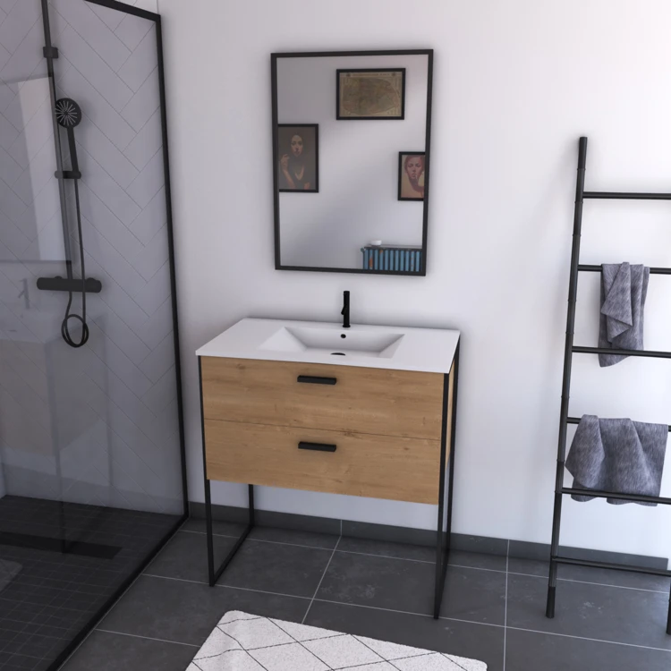 Pacchetto bagno con specchio e lavabo in ceramica
