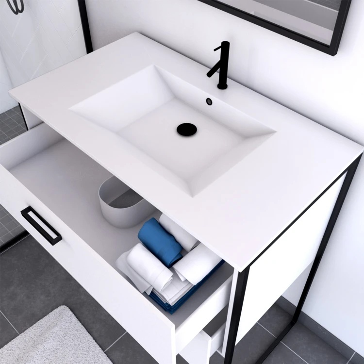 Pacchetto bagno con specchio e lavabo in ceramica