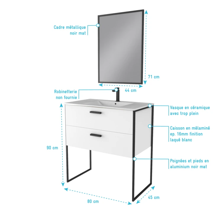 Pacchetto bagno con specchio e lavabo in ceramica