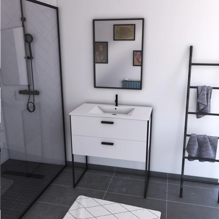Pacchetto bagno con specchio e lavabo in ceramica