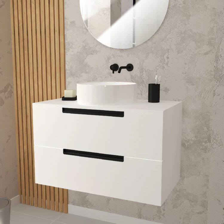 Mobile da bagno con 2 cassetti e 1 lavabo rotondo