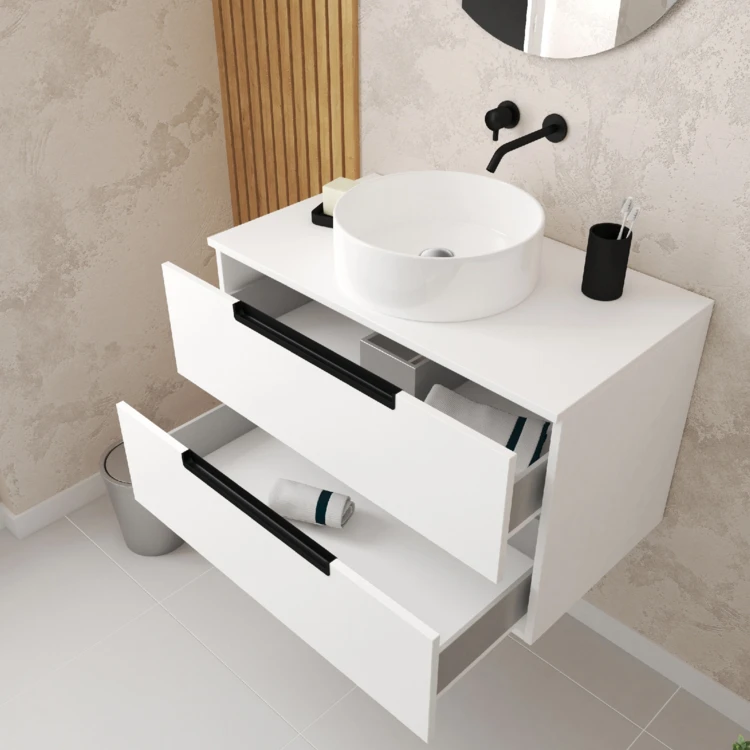Mobile da bagno con 2 cassetti e 1 lavabo rotondo