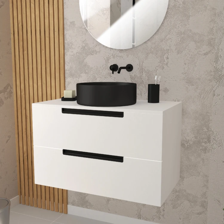 Mobile da bagno con 2 cassetti e 1 lavabo rotondo