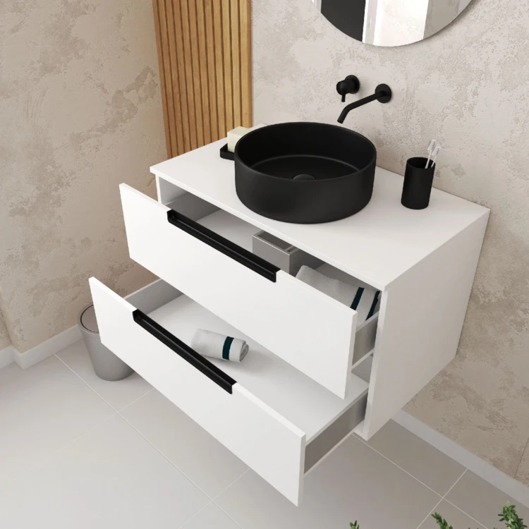 Mobile da bagno con 2 cassetti e 1 lavabo rotondo