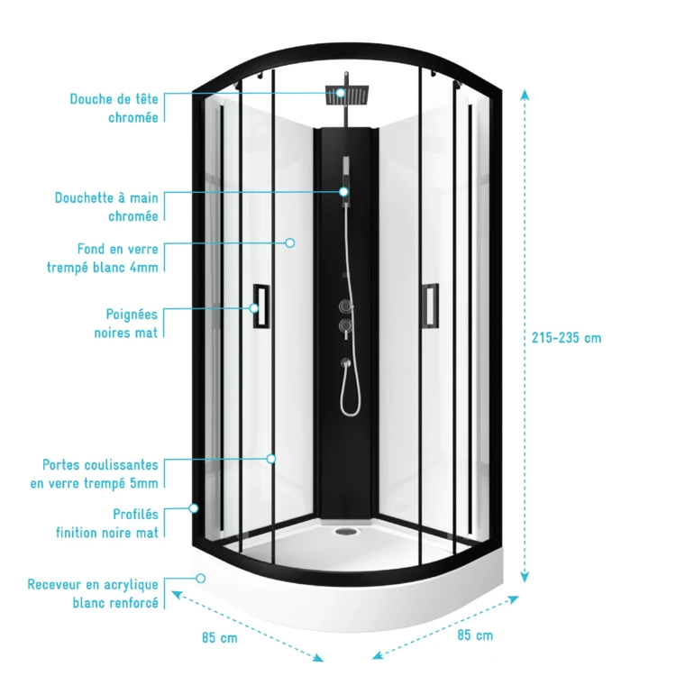 Cabine de douche en 1/4 de cercle