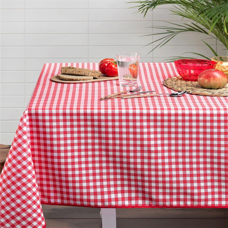 Mantel rectangular de cuadros rojos y blancos