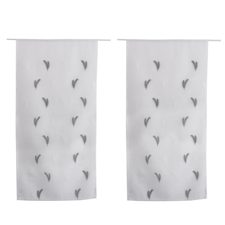 Paire de petits voilages aux broderies bicolores
