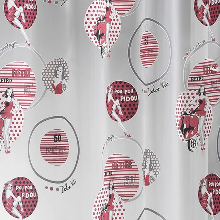 Cortina com motivos retro de pin-up em estilo devoré