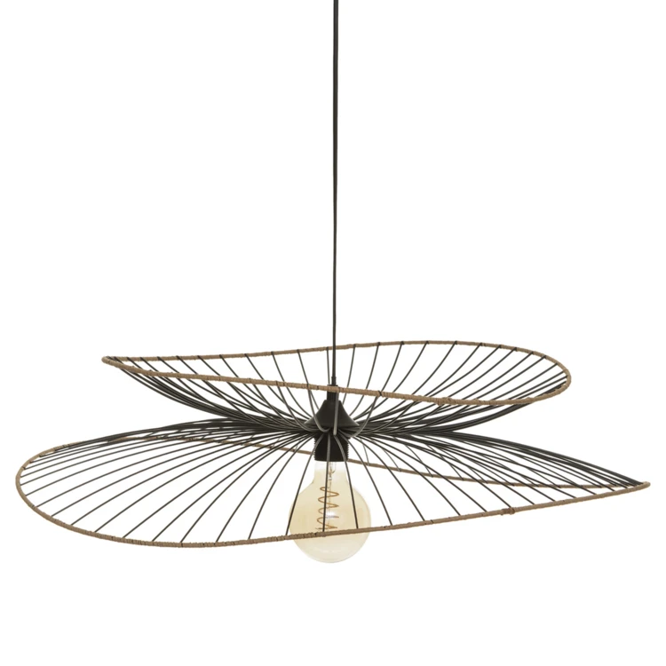 Design hanglamp van metaal en raffia