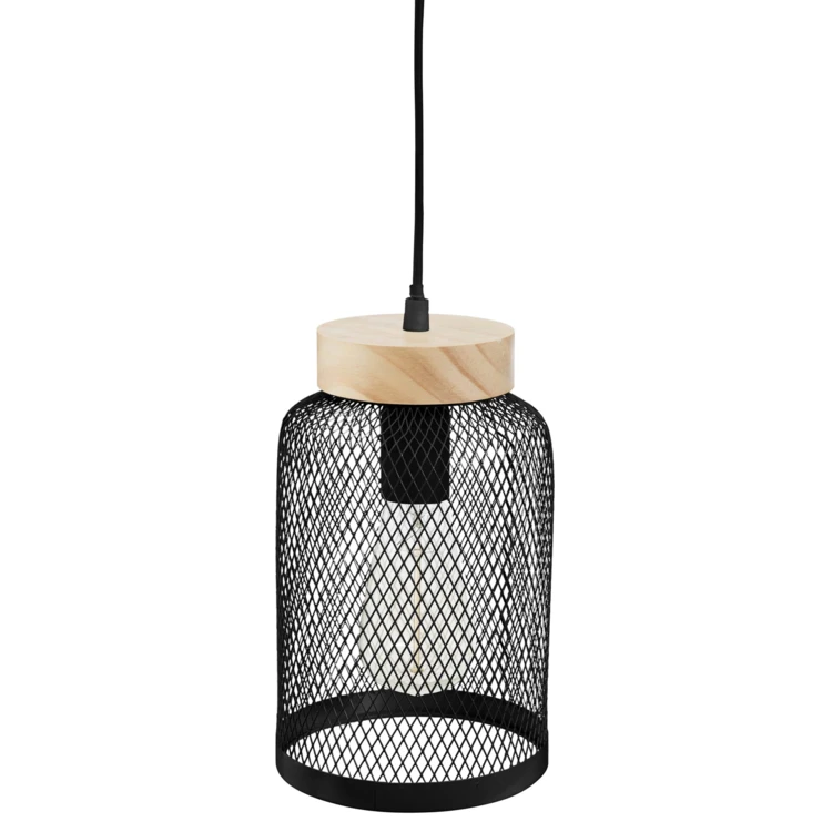 Lampada a sospensione in metallo e legno