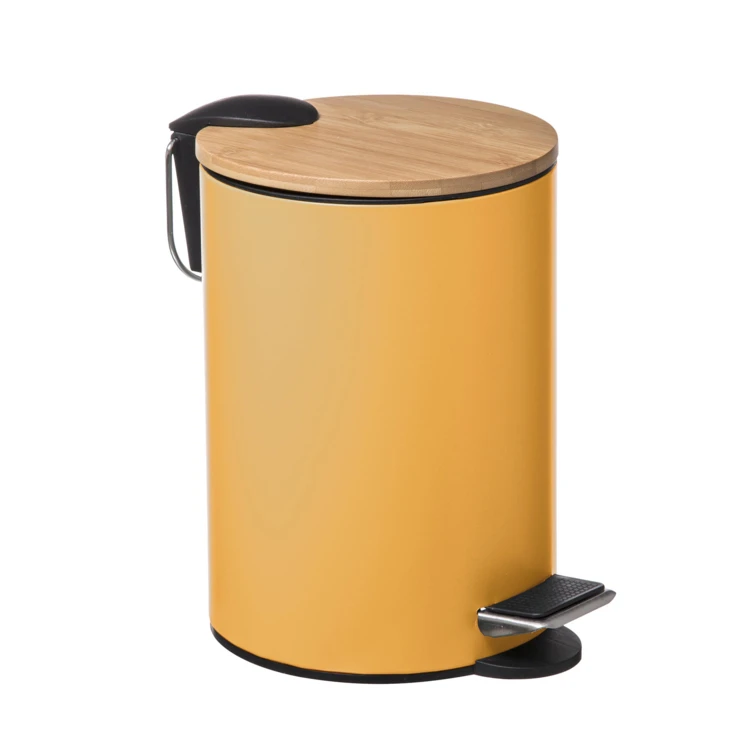 Farbiger Mülleimer mit Bambusdeckel