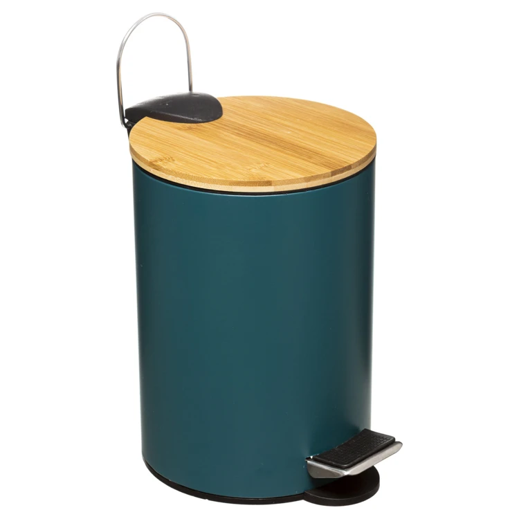 Farbiger Mülleimer mit Bambusdeckel