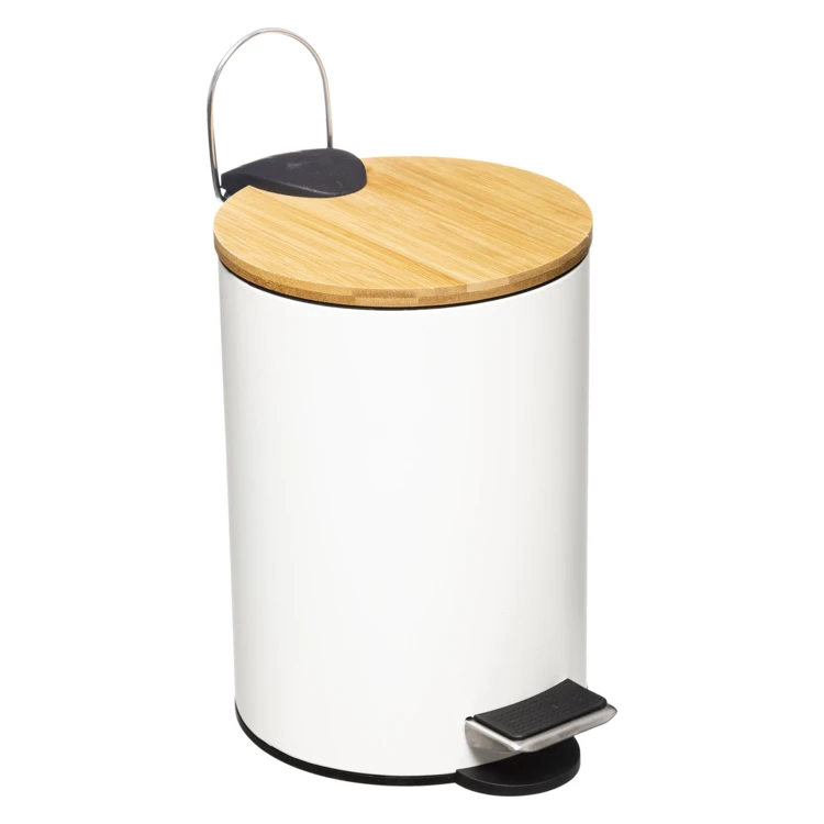 Farbiger Mülleimer mit Bambusdeckel