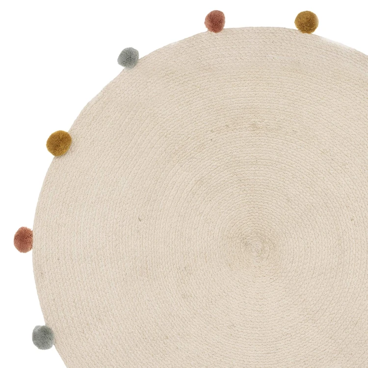 Runder Teppich aus Baumwolle mit Pompons