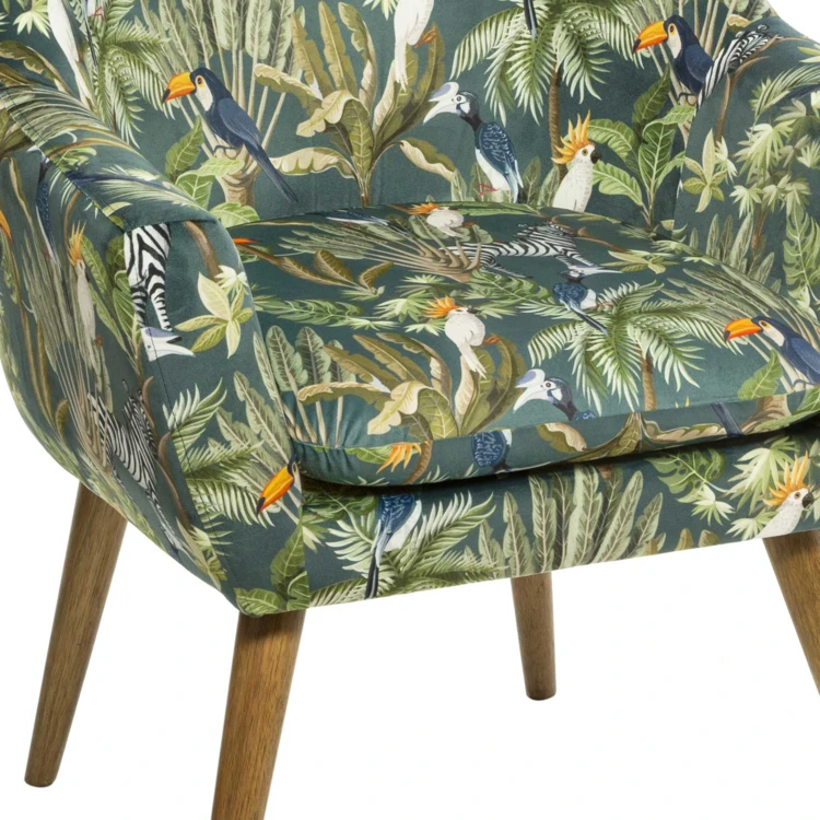 Fauteuil en velours esprit jungle